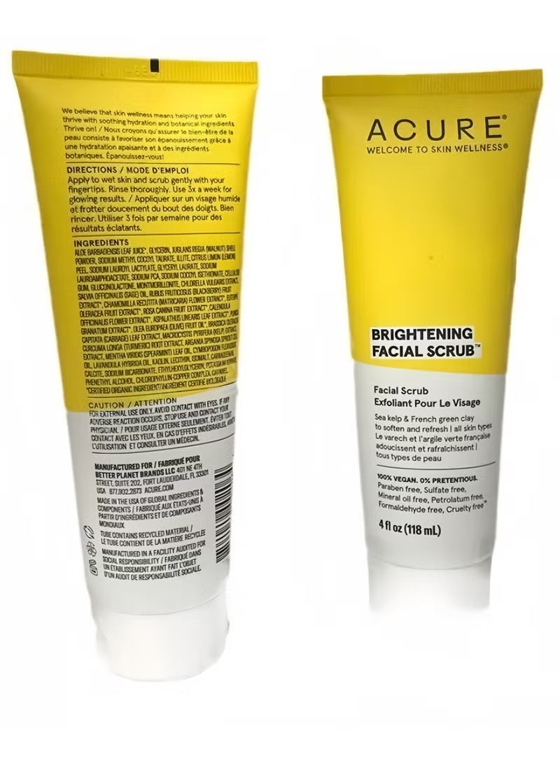 Acure Brightening Facial Scrub Duo Pack - 4 Fl Oz Each - 2 Pack - All Skin Types, Sea Kelp & French Green Clay - Softens, Detoxifies and Cleanses - Image 2