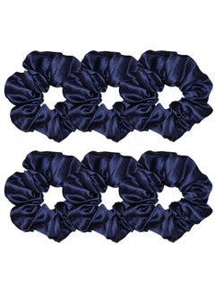 Sufermoe 6 Pcs Satin Silk Scrunchies  Soft Hair Ties Fashion Bands Bows Ropes Elastic Bracelets Ponytail Holders for Women and Girls 45 Inch Navy Blue 