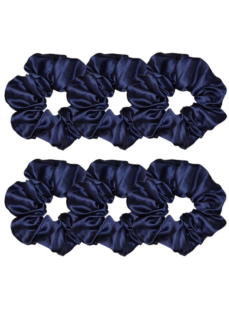 Sufermoe - 6 Pcs Satin Silk Scrunchies  Soft Hair Ties Fashion Bands Bows Ropes Elastic Bracelets Ponytail Holders for Women and Girls 45 Inch Navy Blue - Image 1