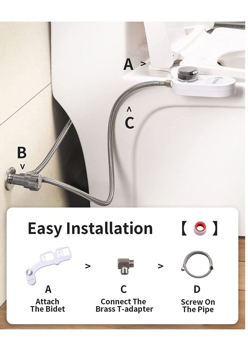 Bidet, Bidet Attachment for Toilet, Non-Electric Fresh Water Bidet with Self-Cleaning Nozzle, Easy Home Installation