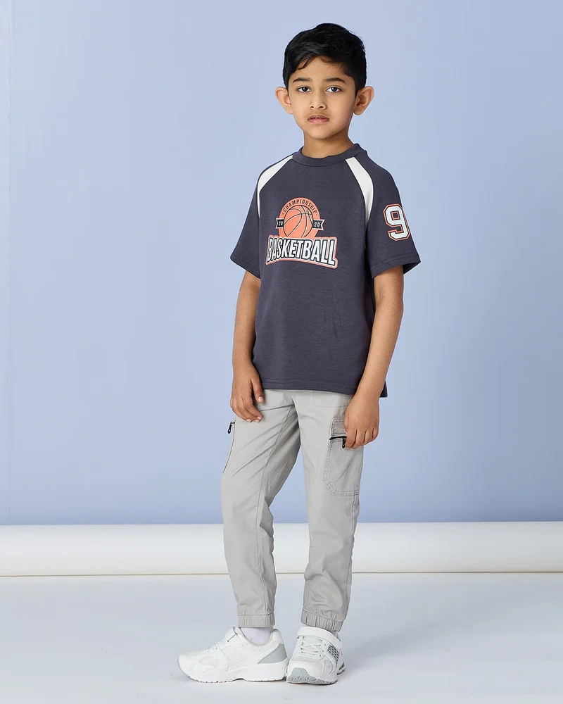 Redtag Boys Grey Printed Modal Blend T Shirt