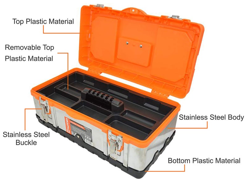 Harden Professional Stainless-Steel and ABS Tools Box with Removable Top Organizer Tray (40x19x18.5 cm) 520226 - Image 2