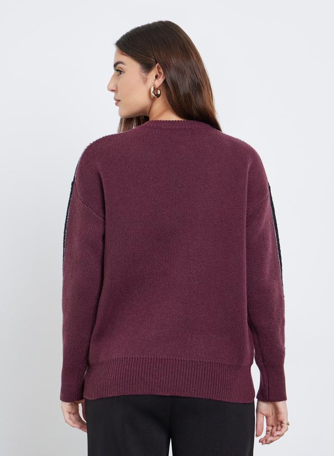 Styli Burgundy Regular Fit Sweater with Side Striped - Image 4