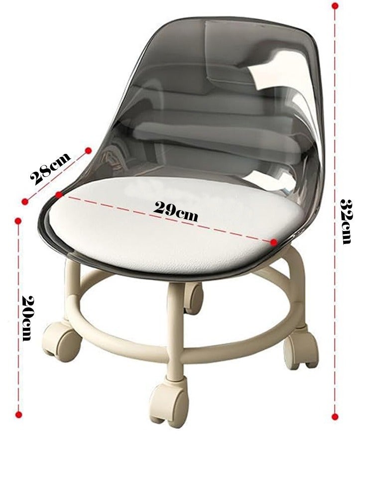 LINGWEI Low Rolling Chair with Transparent White Acrylic Backrest 360° Rotating Wheels for Indoor and Outdoor Use Ideal for Kids & Adults Small Chair with Soft Cushion - Image 5