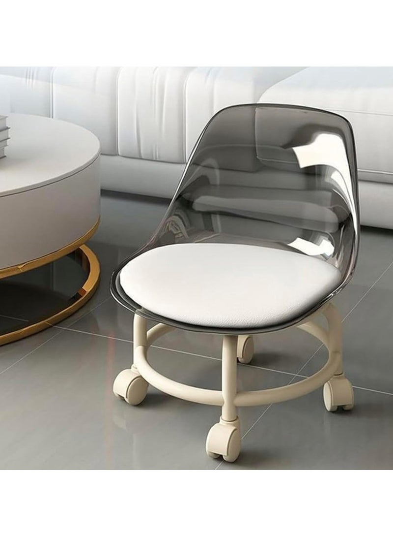 LINGWEI Low Rolling Chair with Transparent White Acrylic Backrest 360° Rotating Wheels for Indoor and Outdoor Use Ideal for Kids & Adults Small Chair with Soft Cushion - Image 1