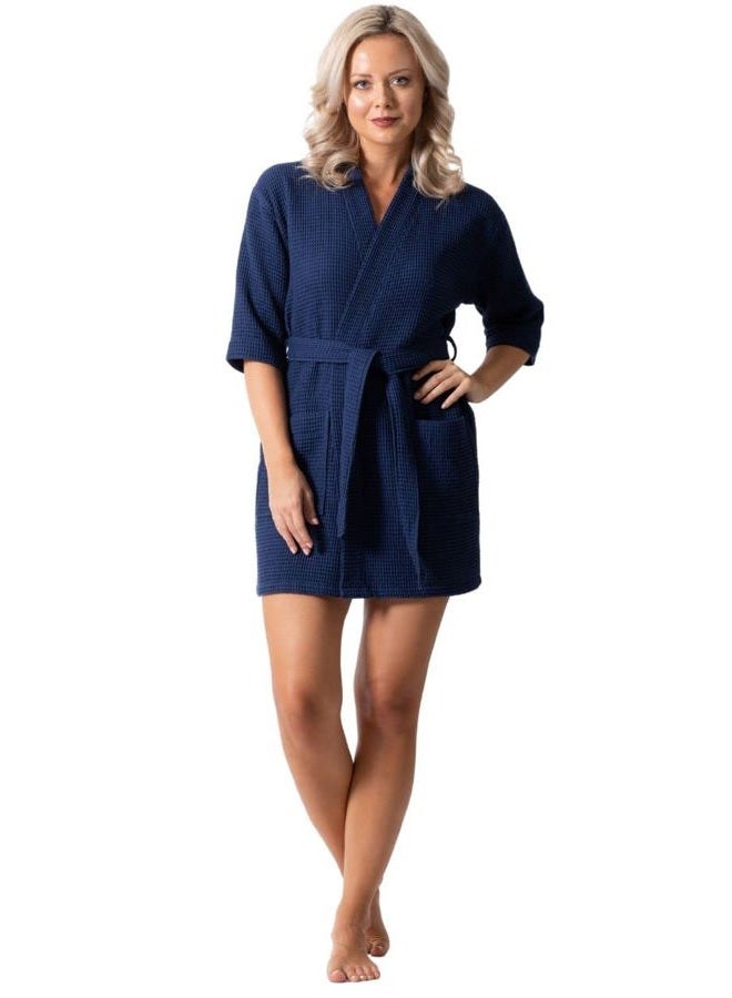 Turkish Linen Lightweight Waffle Knit Bath, Spa & Bridesmaids Kimono Short Robes for Women - Quick Dry & Soft - Image 1