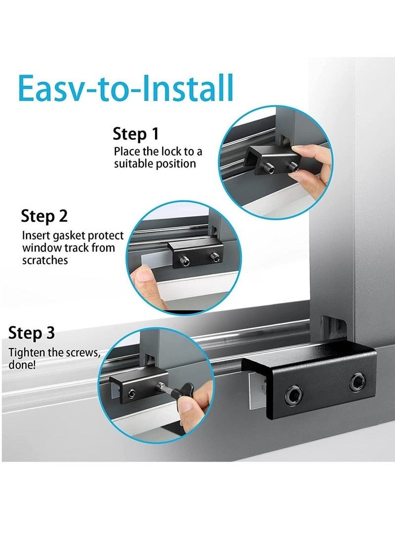 ULHYC Window Locks, 4 Sets Sliding Window Locks with Key Easy to Install, for Vertical & Horizontal Sliding Windows Doors, Adjustable Security Window Lock for Patio Bedroom Home, and Office (Black)  - Image 2