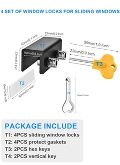 ULHYC Window Locks, 4 Sets Sliding Window Locks with Key Easy to Install, for Vertical & Horizontal Sliding Windows Doors, Adjustable Security Window Lock for Patio Bedroom Home, and Office (Black)  - Image 3