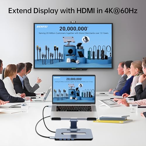 BENFEI Laptop Stand with USB C 6in1 Docking Station, HDMI 4K@60Hz, 4*USB3.0, 100W PD Compatible with MacBook Pro/Air, iPad Pro, XPS, Thinkpad - Image 3