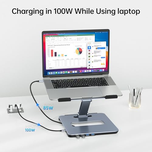 BENFEI Laptop Stand with USB C 6in1 Docking Station, HDMI 4K@60Hz, 4*USB3.0, 100W PD Compatible with MacBook Pro/Air, iPad Pro, XPS, Thinkpad - Image 4