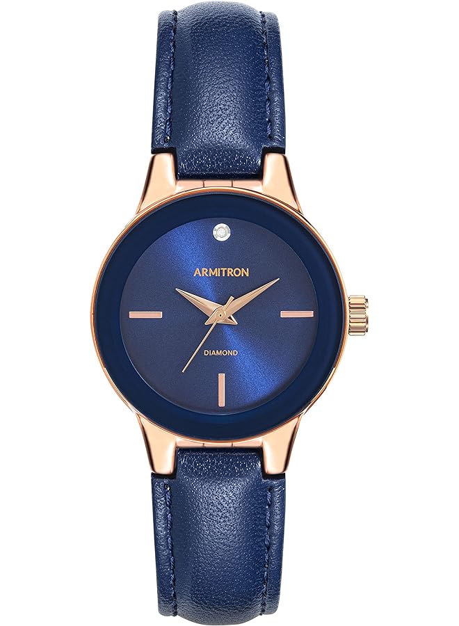 أرميترون ساعة يد نسائية بمينا ألماس أصلي وبسوار جلدي 75 5410 - Image 1