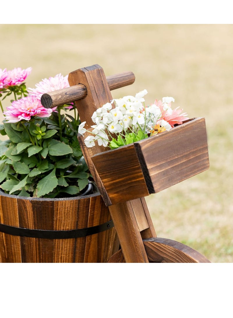 𝐅𝐅𝐃 Cycle Shaped Wooden Flowers Pot 66x32x58cm Wood Cart Garden Planter Pot With 3 Wheels Barrow Wagon Flower Barrel Outdoor Decoration for Patio Lawn Backyard Wooden Flower Vase Flowers Planter - Image 3