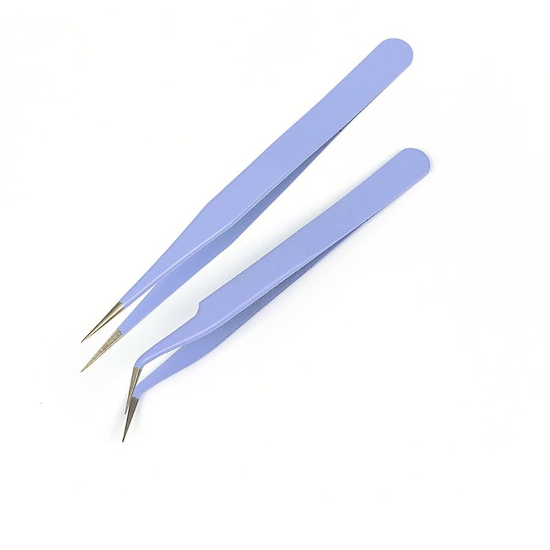 ESD Safe AntiStatic Tweezers Pack of 2 Straight Curved Pointed Random Colour  - Image 3