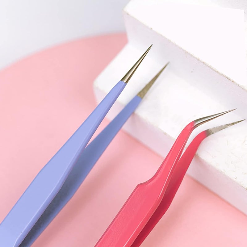ESD Safe AntiStatic Tweezers Pack of 2 Straight Curved Pointed Random Colour  - Image 4