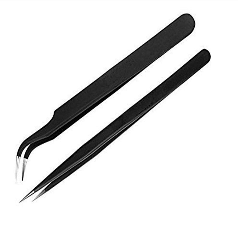 ESD Safe AntiStatic Tweezers Pack of 2 Straight Curved Pointed Random Colour  - Image 2
