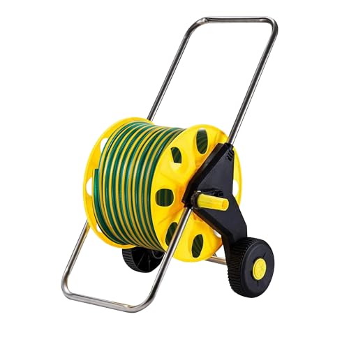 ROOTS & LEAF Garden Pipe Holder with Wheels | Hose Reel Stand with Retractable Handle | Water Pipe Holder for 50M 1/2" Hose | Easy-Carry Handle & Smooth-Rolling Wheels - Image 1