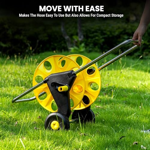 ROOTS & LEAF Garden Pipe Holder with Wheels | Hose Reel Stand with Retractable Handle | Water Pipe Holder for 50M 1/2" Hose | Easy-Carry Handle & Smooth-Rolling Wheels - Image 2