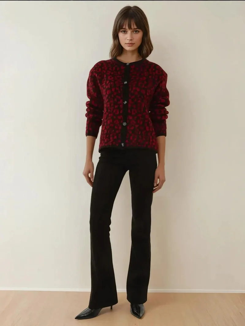 HICCUP Relaxed Fit Leopard Print Knitted Cardigan