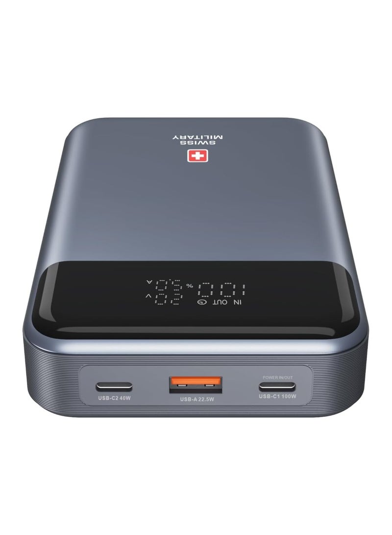 SWISS MILITARY 20000mAh 140W Laptop Power Bank (60W Premium Cable Included) - 100W USB-C PD, Triple Output, Digital Display, Flight-Safe for MacBook Pro, Dell XPS, iPad, iPhone, Samsung, Huawei  - Image 2