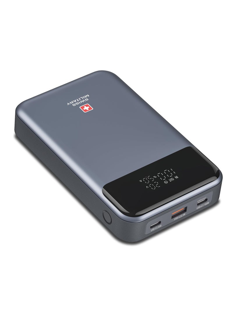 SWISS MILITARY 20000mAh 140W Laptop Power Bank (60W Premium Cable Included) - 100W USB-C PD, Triple Output, Digital Display, Flight-Safe for MacBook Pro, Dell XPS, iPad, iPhone, Samsung, Huawei  - Image 3