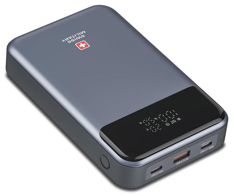 SWISS MILITARY 20000mAh 140W Laptop Power Bank (60W Premium Cable Included) - 100W USB-C PD, Triple Output, Digital Display, Flight-Safe for MacBook Pro, Dell XPS, iPad, iPhone, Samsung, Huawei - Image 1