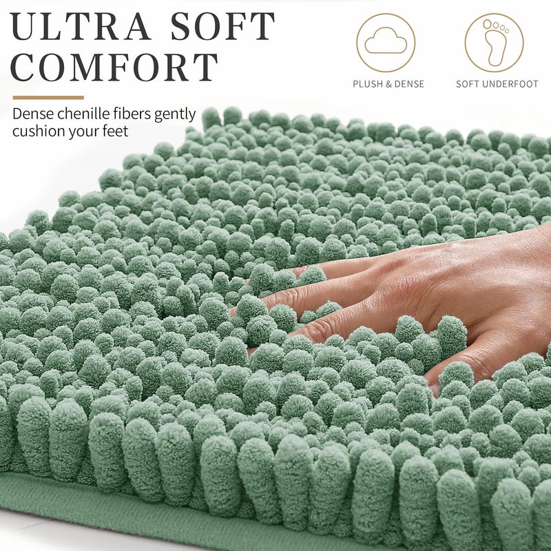 Yimobra Bathroom Rugs Non Slip Washable 24x17 Inch - Ultra Soft Absorbent Chenille Bath Mat, Quick Dry Shaggy Floor Carpet for Tub Shower, Green Home Decor Accessories - Image 4