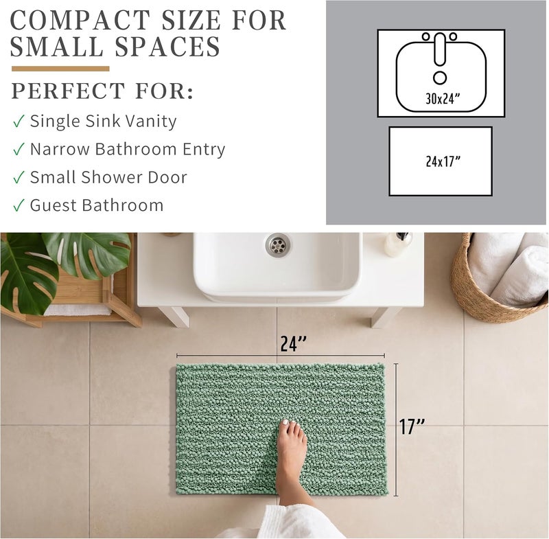 Yimobra Bathroom Rugs Non Slip Washable 24x17 Inch - Ultra Soft Absorbent Chenille Bath Mat, Quick Dry Shaggy Floor Carpet for Tub Shower, Green Home Decor Accessories - Image 3