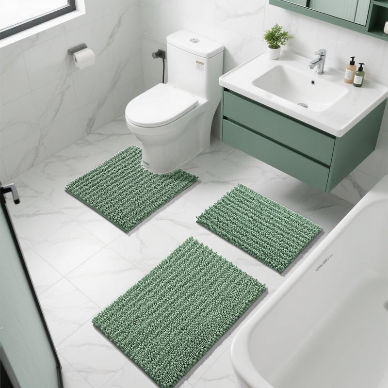 Yimobra Bathroom Rugs Non Slip Washable 24x17 Inch - Ultra Soft Absorbent Chenille Bath Mat, Quick Dry Shaggy Floor Carpet for Tub Shower, Green Home Decor Accessories - Image 2