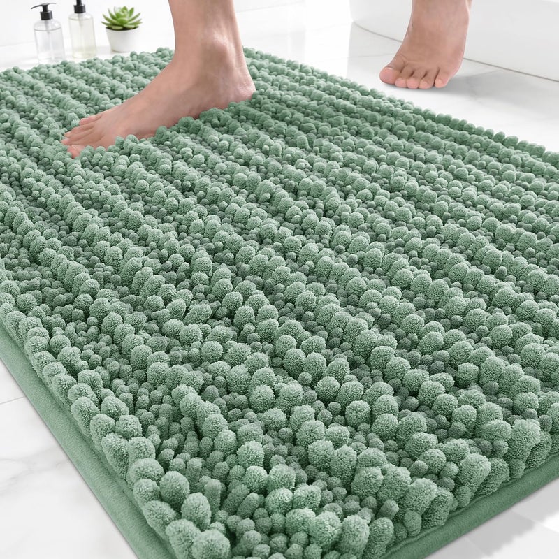Yimobra Bathroom Rugs Non Slip Washable 24x17 Inch - Ultra Soft Absorbent Chenille Bath Mat, Quick Dry Shaggy Floor Carpet for Tub Shower, Green Home Decor Accessories - Image 1
