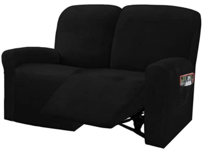 RECLINING LOVE SEAT SLIPCOVER 48 65 L 6PIECE VELVET STRETCH LOVESEAT RECLINING SOFA COVERS 2 SEAT LOVE SEAT RECLINER COVER THICK SOFT WASHABLE BLACK