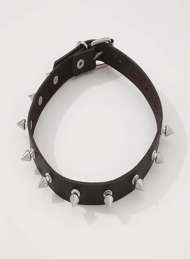 WLL Punk PU Leather Choker Necklace for Women Goth Studded Rivet Collar Choker Necklace with Spikes Adjustable Halloween Costume Jewelry (A:Studded necklace) - Image 5