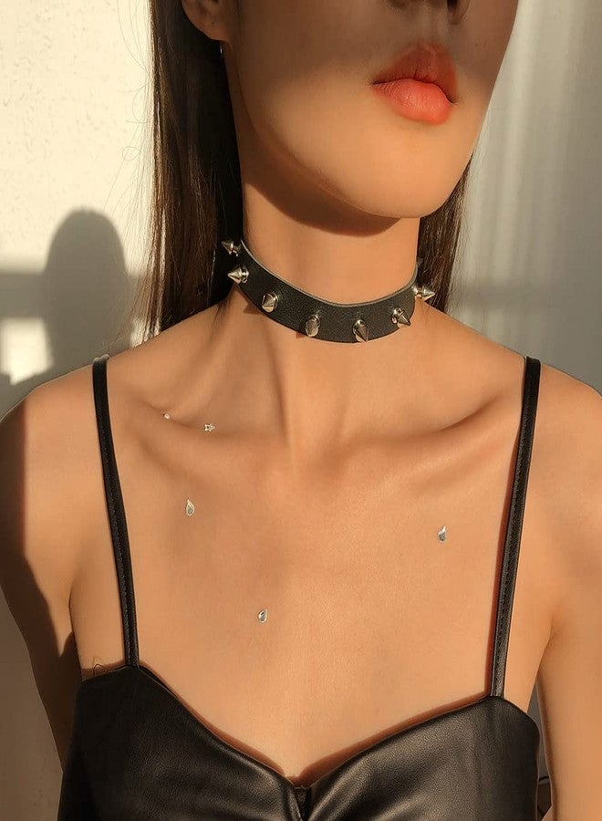 WLL Punk PU Leather Choker Necklace for Women Goth Studded Rivet Collar Choker Necklace with Spikes Adjustable Halloween Costume Jewelry (A:Studded necklace) - Image 2