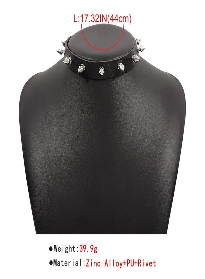 WLL Punk PU Leather Choker Necklace for Women Goth Studded Rivet Collar Choker Necklace with Spikes Adjustable Halloween Costume Jewelry (A:Studded necklace) - Image 4