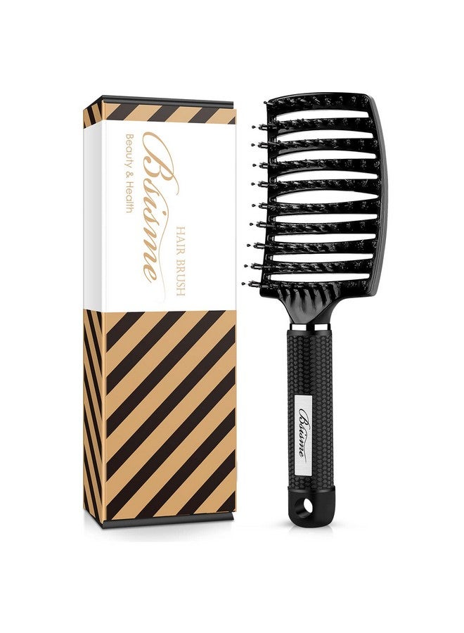 Bsisme Hair Brush Boar Bristle Hair Brush Faster Blow Drying Professional Curved Vent Styling Hair Brushes For Women Men Kids Paddle Detangler Brush For Wet Dry Curly Thick Thin Hair (Black) - Image 1