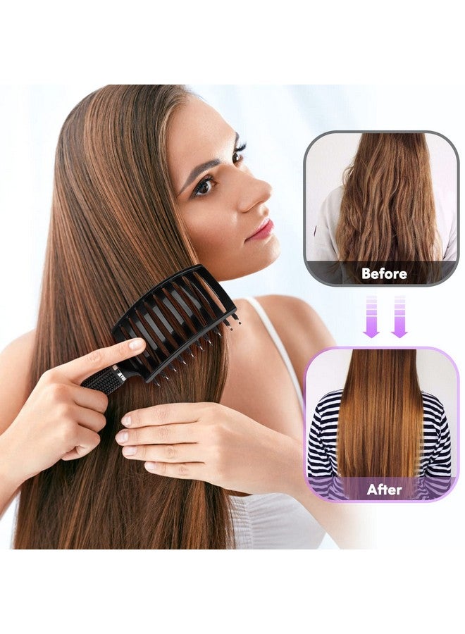 Bsisme Hair Brush Boar Bristle Hair Brush Faster Blow Drying Professional Curved Vent Styling Hair Brushes For Women Men Kids Paddle Detangler Brush For Wet Dry Curly Thick Thin Hair (Black) - Image 3