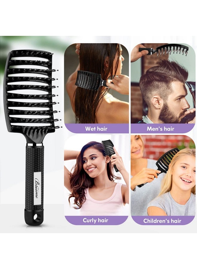 Bsisme Hair Brush Boar Bristle Hair Brush Faster Blow Drying Professional Curved Vent Styling Hair Brushes For Women Men Kids Paddle Detangler Brush For Wet Dry Curly Thick Thin Hair (Black) - Image 4