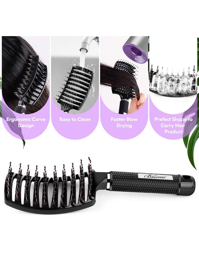 Bsisme Hair Brush Boar Bristle Hair Brush Faster Blow Drying Professional Curved Vent Styling Hair Brushes For Women Men Kids Paddle Detangler Brush For Wet Dry Curly Thick Thin Hair (Black) - Image 5