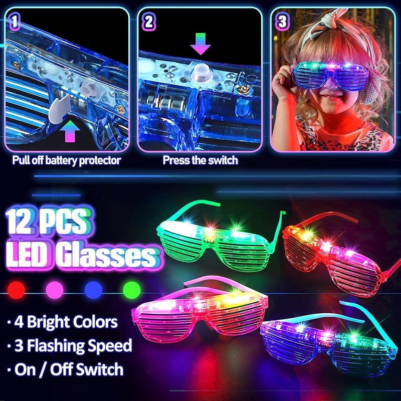 TSDATOWR 150PCS Glow in the Dark Party Supplies for Kids Adults, Light Up Party Favors with Light Up Glasses, Headband, Rings, 100 Glow Sticks Bulk Party Pack DIY Glow Necklaces Bracelets, Neon Party Supplies - Image 4