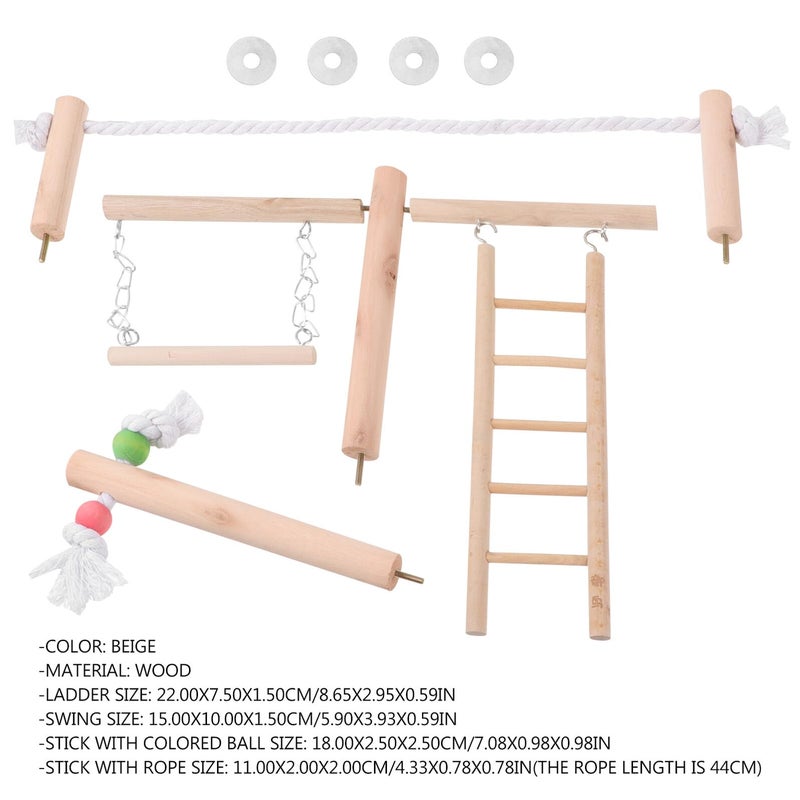 Wooden Parrot Swing Stand Ladder Set Natural Wood Birdcage Accessory for Parakeets - Image 3