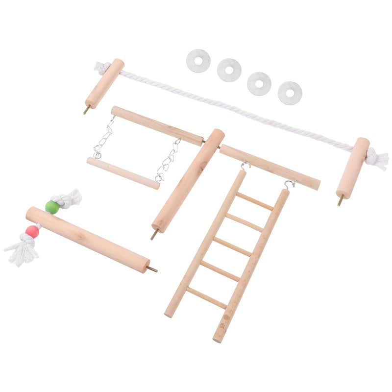 Wooden Parrot Swing Stand Ladder Set Natural Wood Birdcage Accessory for Parakeets - Image 2
