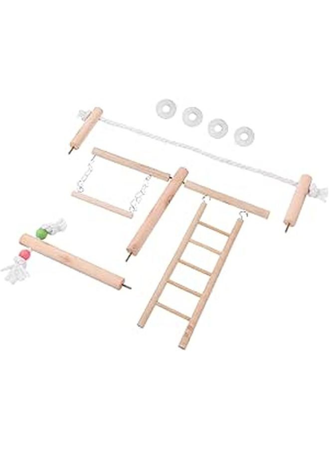 Wooden Parrot Swing Stand Ladder Set Natural Wood Birdcage Accessory for Parakeets - Image 1