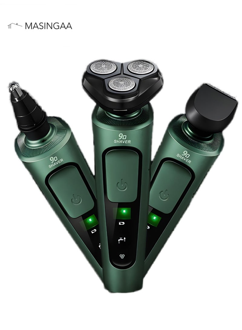 MASINGAA 3-in-1 Electric Razor for Men, Rechargeable Rotary Shaver with Washable 3D Floating Head, Trimmer & Grooming Kit, Perfect Gift for Fathers & Husbands (Green) - Image 2