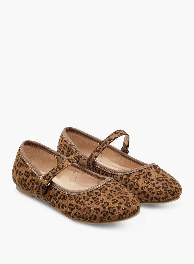 جونيورز Animal Print Ballerina Shoes With Hook And Loop Closure