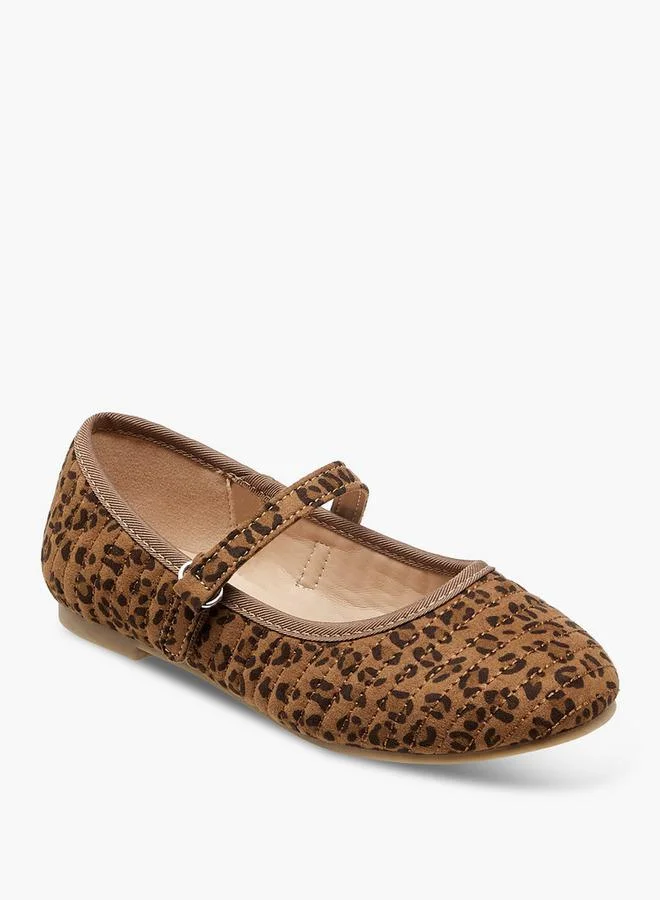 جونيورز Animal Print Ballerina Shoes With Hook And Loop Closure