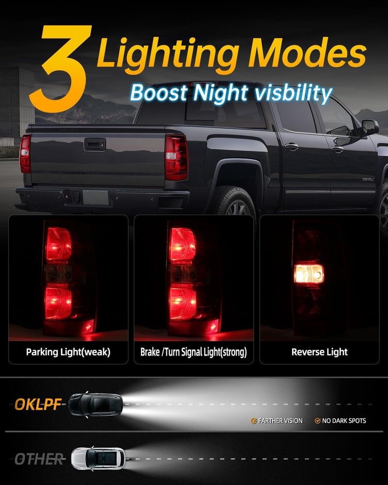 OKLPF Rear Brake Tail Lights for 2007-2014 Chevy Suburban and Tahoe 1500 2500 - Red Assembly with Bulbs and Harness - Image 3