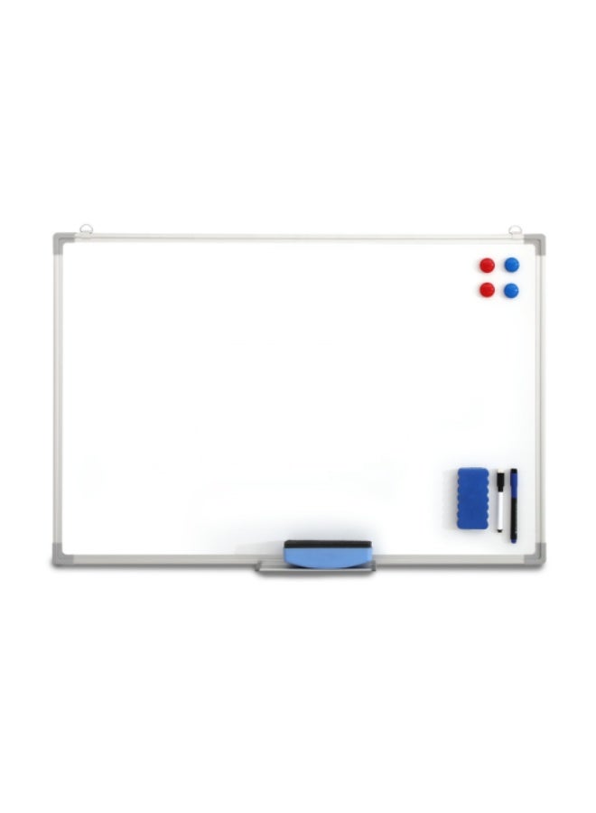 90x60cm Wall Hanging Magnetic Whiteboard with Aluminum Frame, Wall-Mounted Writing Board with Eraser, Markers & Magnets – Classroom, Office, School, Home