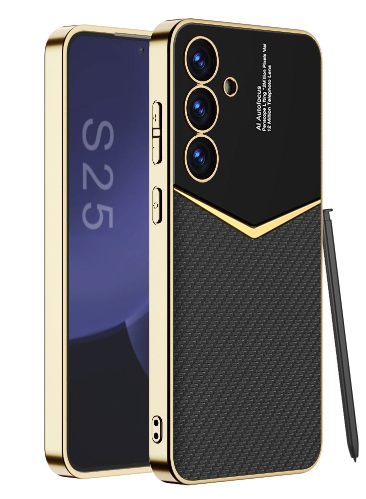 GKK Luxury Leather Case for Samsung Galaxy S25 Plus (2025) ,Electroplated Ultra-Thin, Anti-Drop, All-Round Protection Phone Cover Support Wireless Charging with Pen Slot Design - Pen Not Included  - Image 1