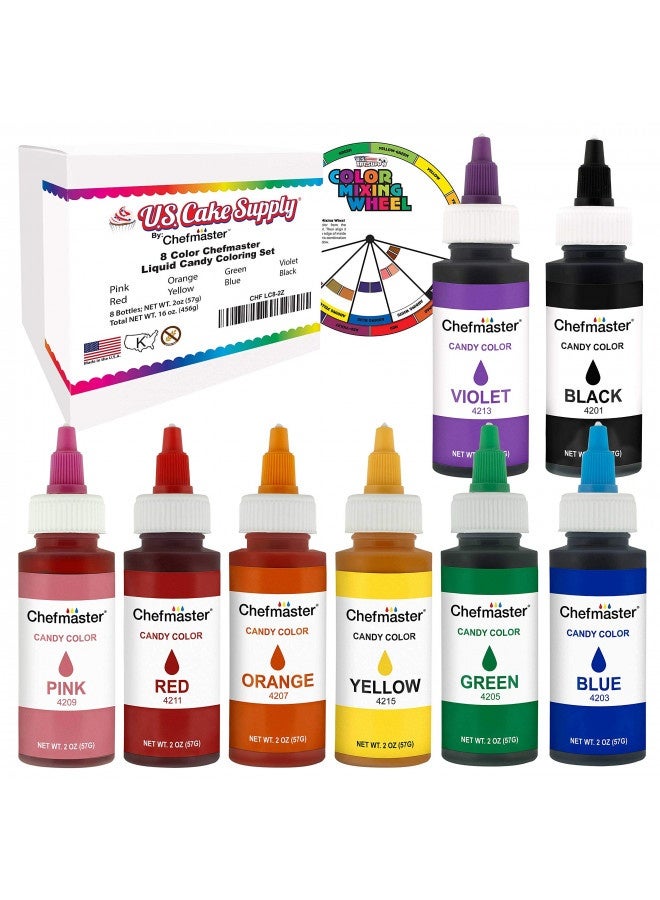 U.S. Cake Supply U.S. Cake Supply Large 2-Ounce Bottles Of Each Liquid Candy Food Color 8 Bottle Kit With Mixing Wheel For Chocolate And Candy Coloring  - Image 5