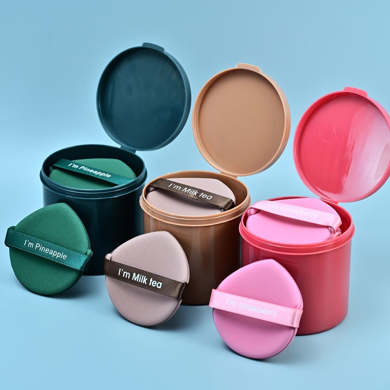 7 Pcs Strawberry Pink Air Cushion Makeup Sponges Teardrop Shape With Storage Box For Foundation And BB Creams Face Body Makeup Application - Image 1