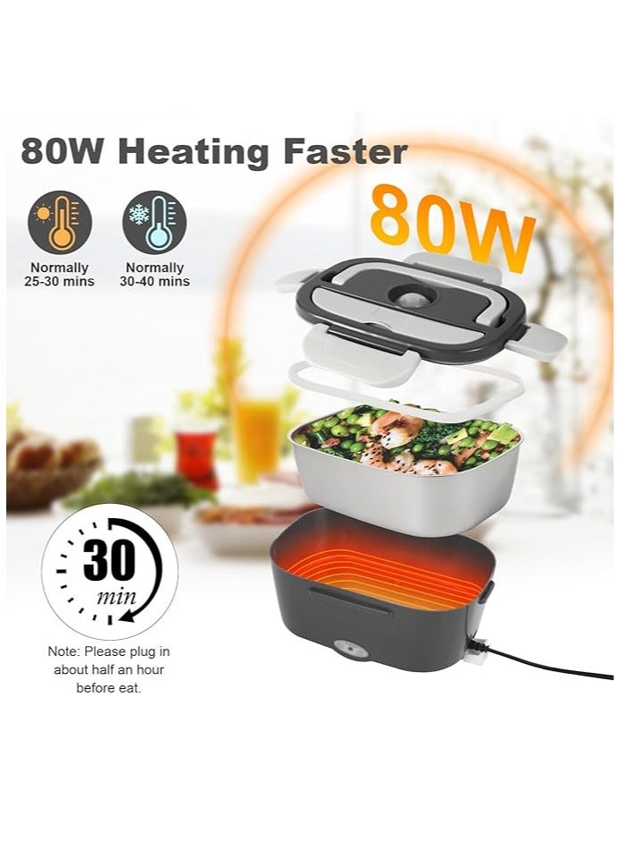 Arabest Electric Lunch Box 80W Food Heater for Adults, 12/24/110V Portable Lunch Warmer Upgraded Heated Lunch Box for Car/Truck/Office with SS Fork&Spoon and Insulated Carry Bag (Beige) - Image 3